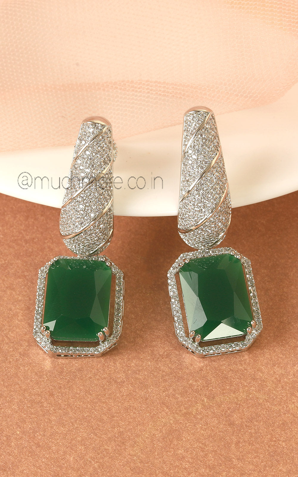Stylish Silver Polish Emerald Green Earrings For Girls | Women