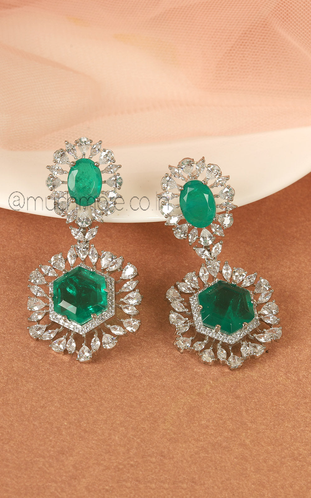 Green Doublet Silver Shine Polish Zircon Women Earrings