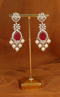 Pearl Hanging Ruby Silver Polish Stylish Earrings