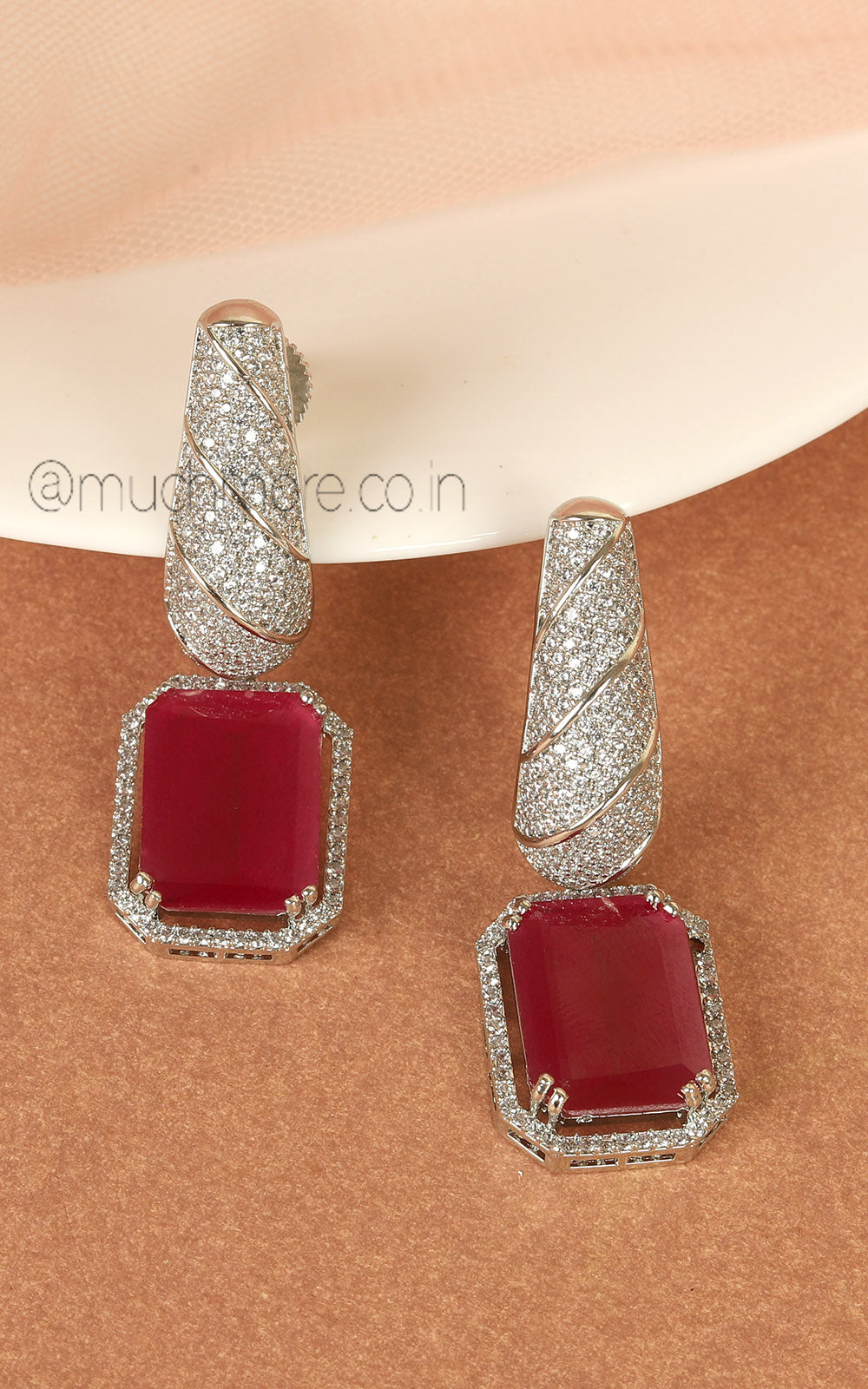 Stylish Silver Polish Ruby Earrings For Girls | Women