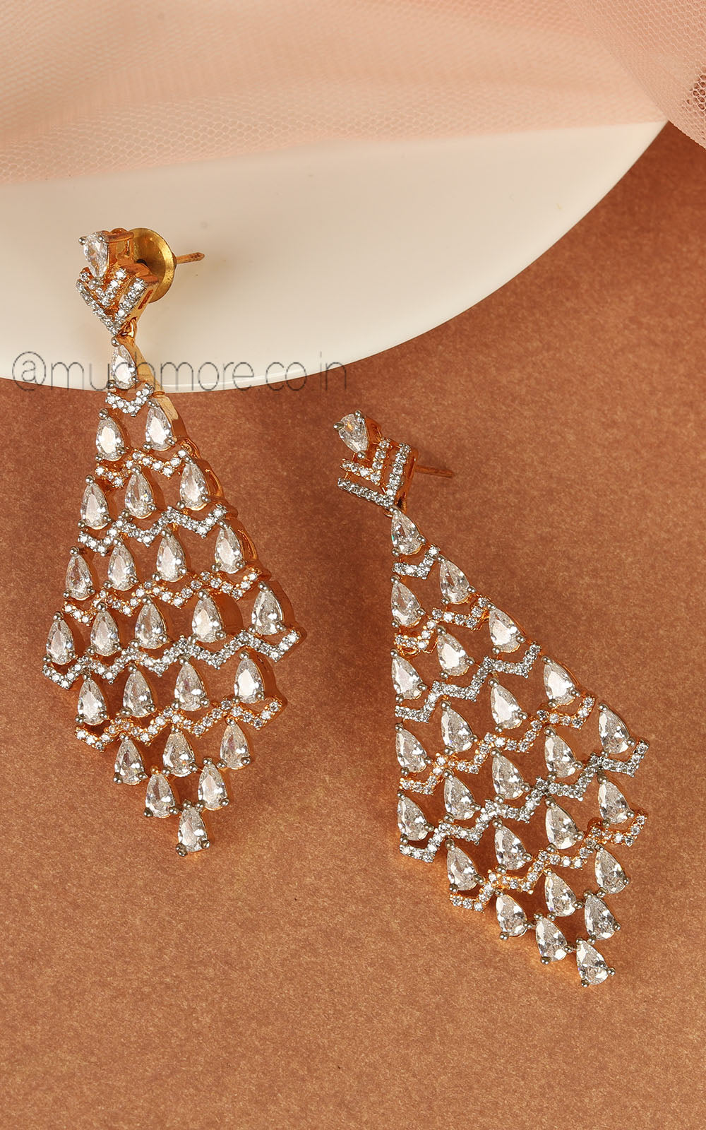 Gold Polish Designer Diamond And Zircon Earrings