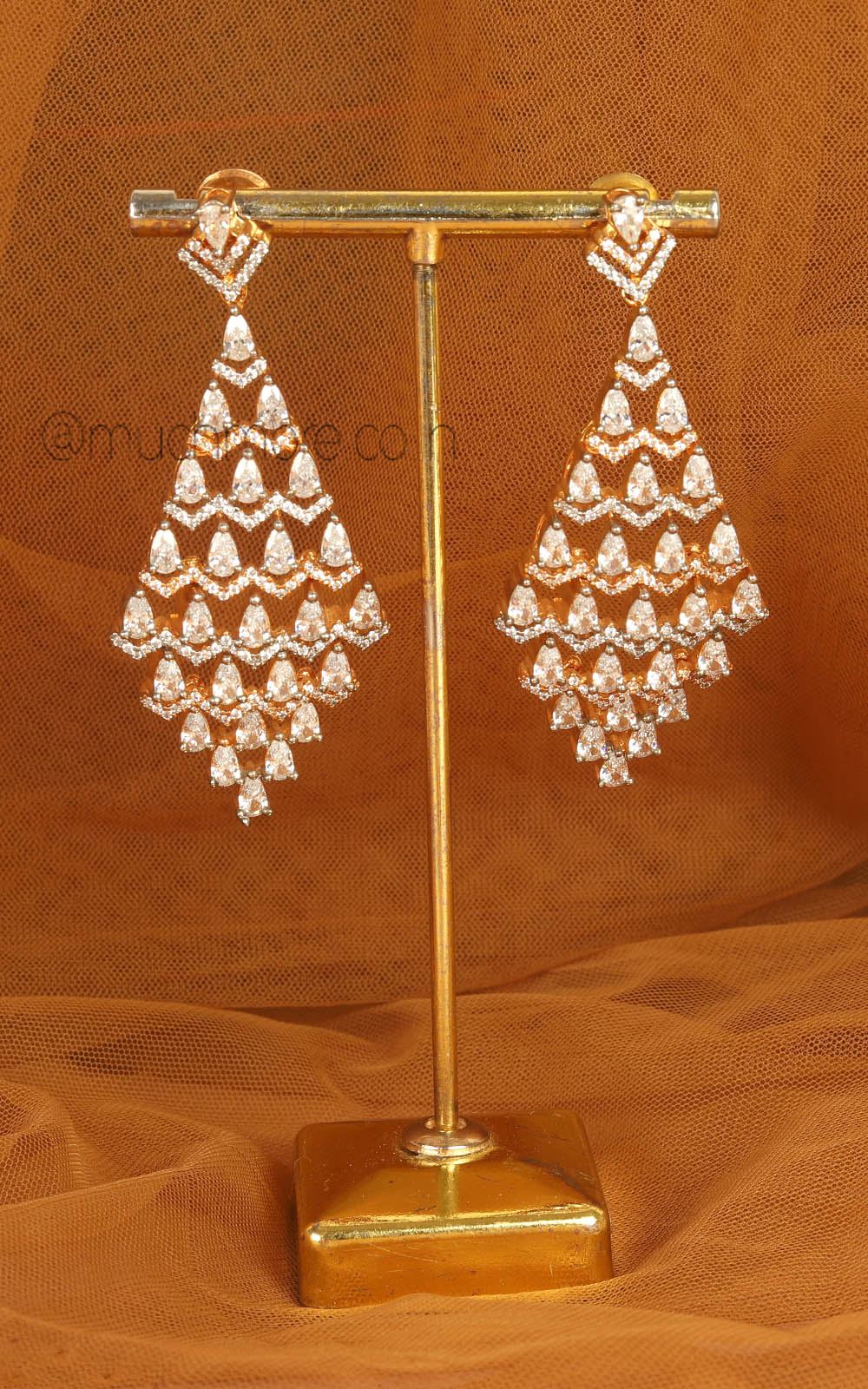 Gold Polish Designer Diamond And Zircon Earrings