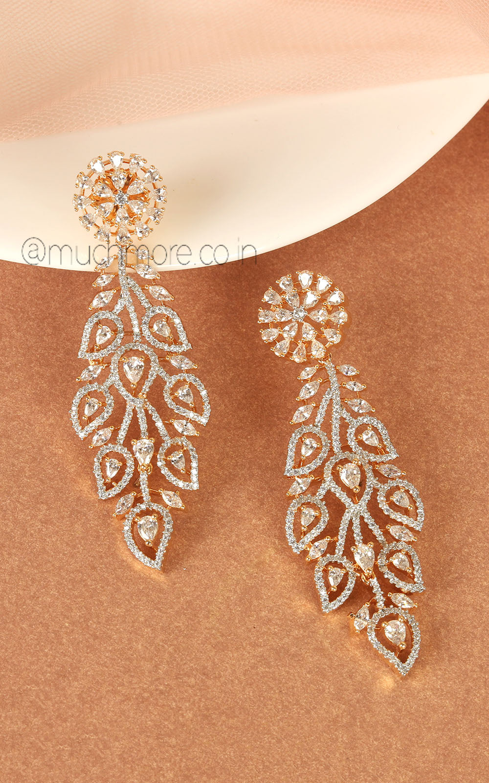 Light Weight Gold Polish AD Earrings For Bride To Be
