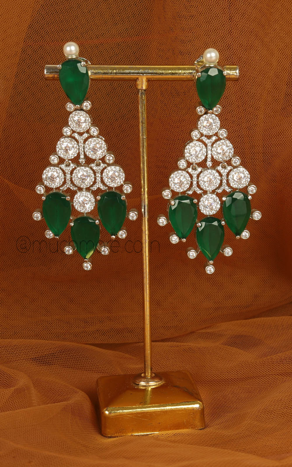 Emerald Green Diamond Earrings In Sterling Silver Polish