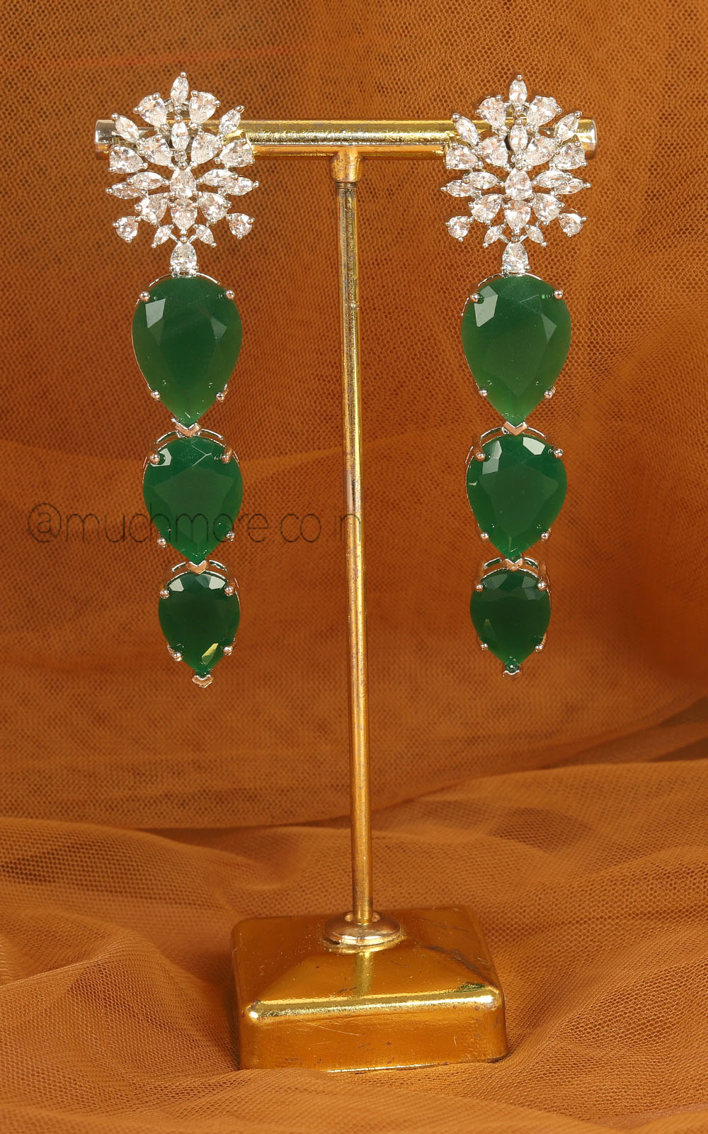 Long Emerald Green Silver Plated Trending Earrings