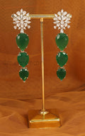 Long Emerald Green Silver Plated Trending Earrings