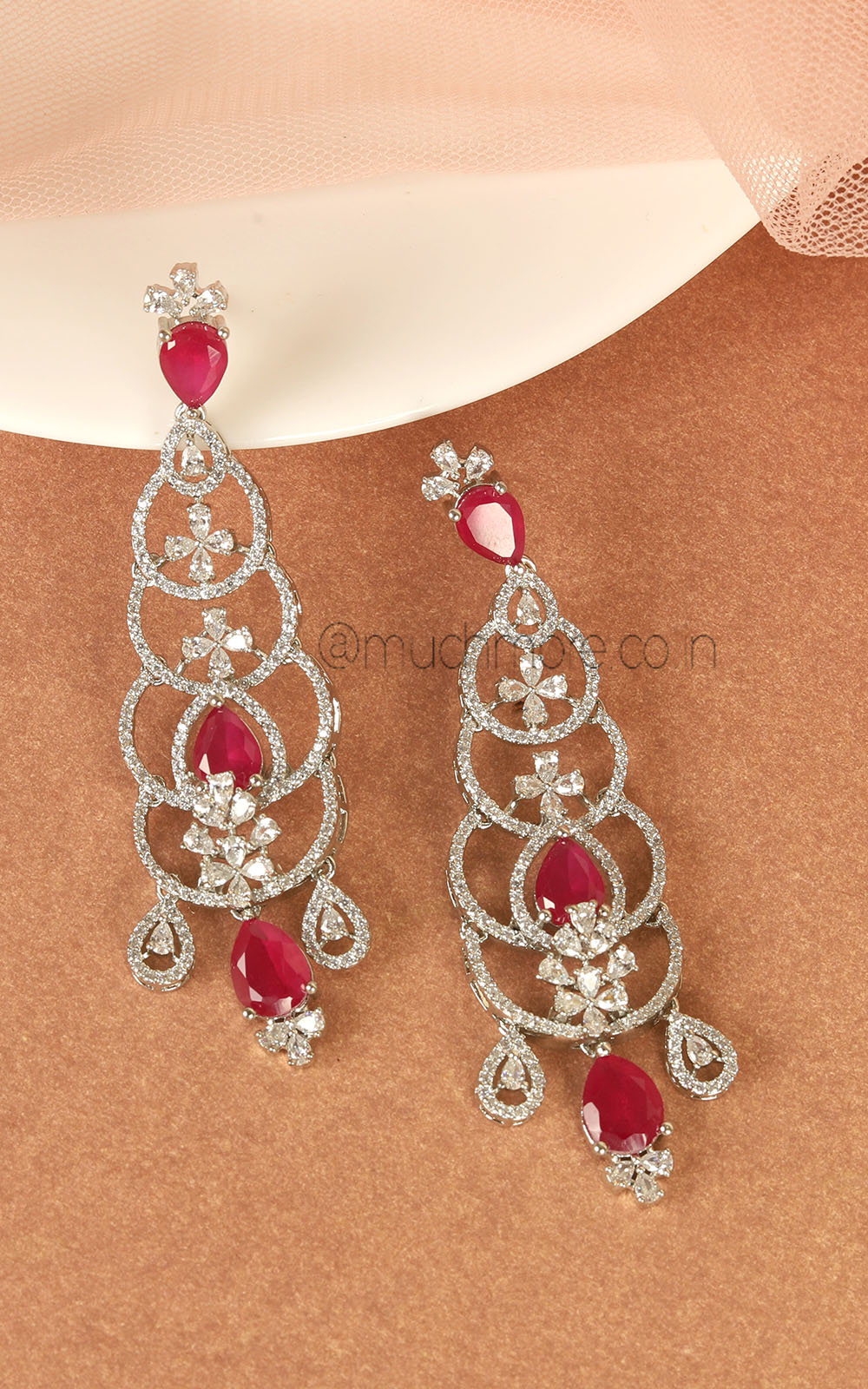 Silver Polish Ruby Stud Earrings For Western Look