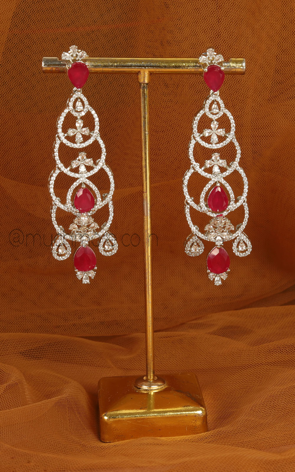 Silver Polish Ruby Stud Earrings For Western Look
