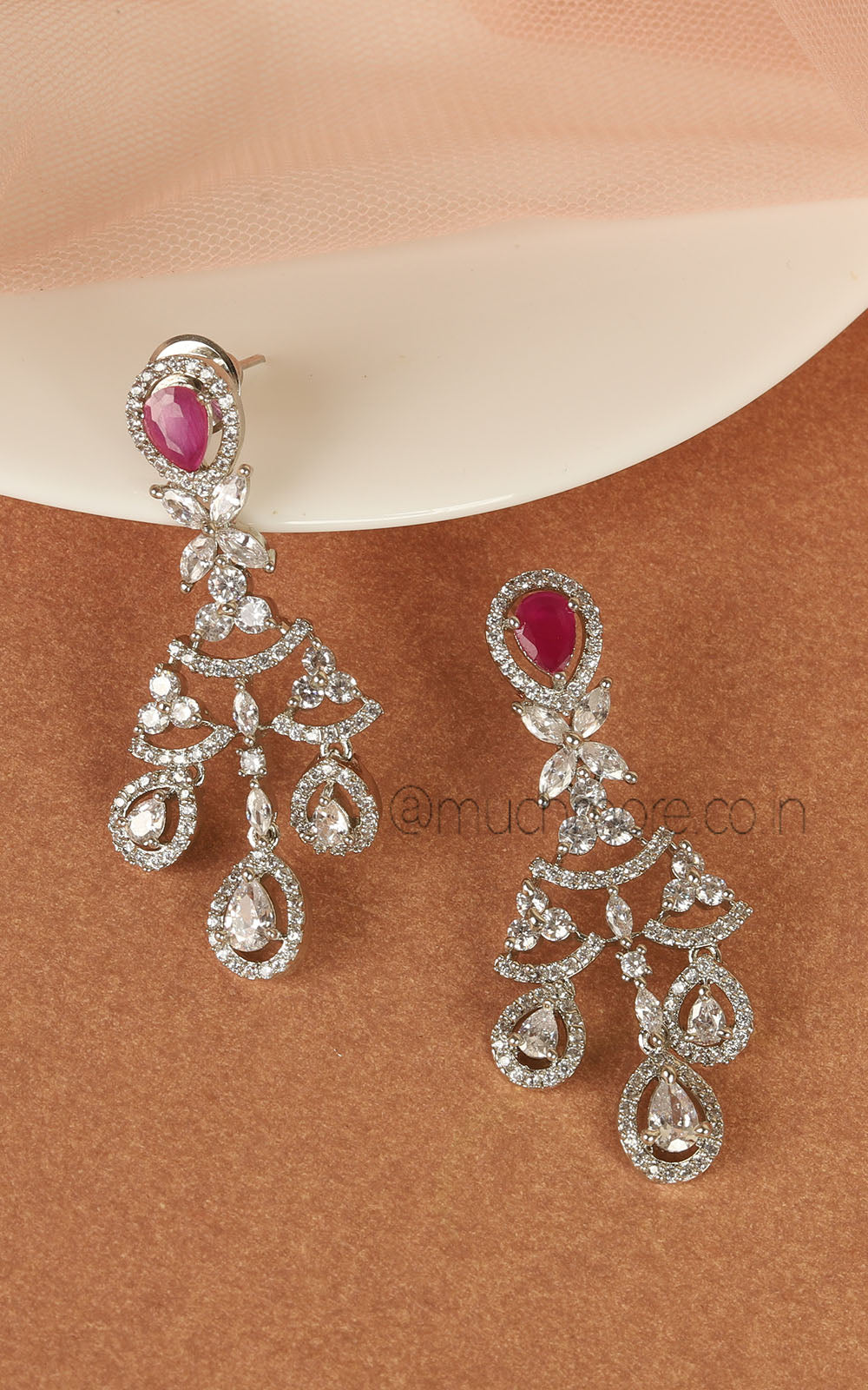 Buy Lightweight Cute Silver Polish Ruby Earrings