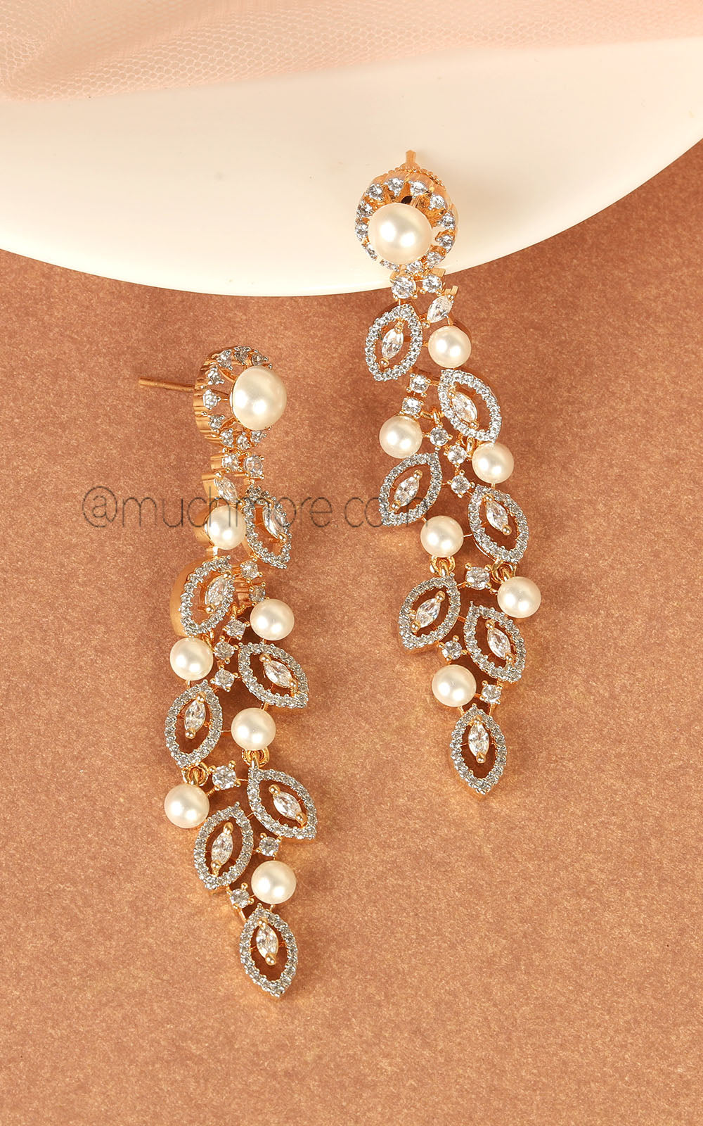 Luxurious Gold Polish Pearl Diamond Earrings Buy Online