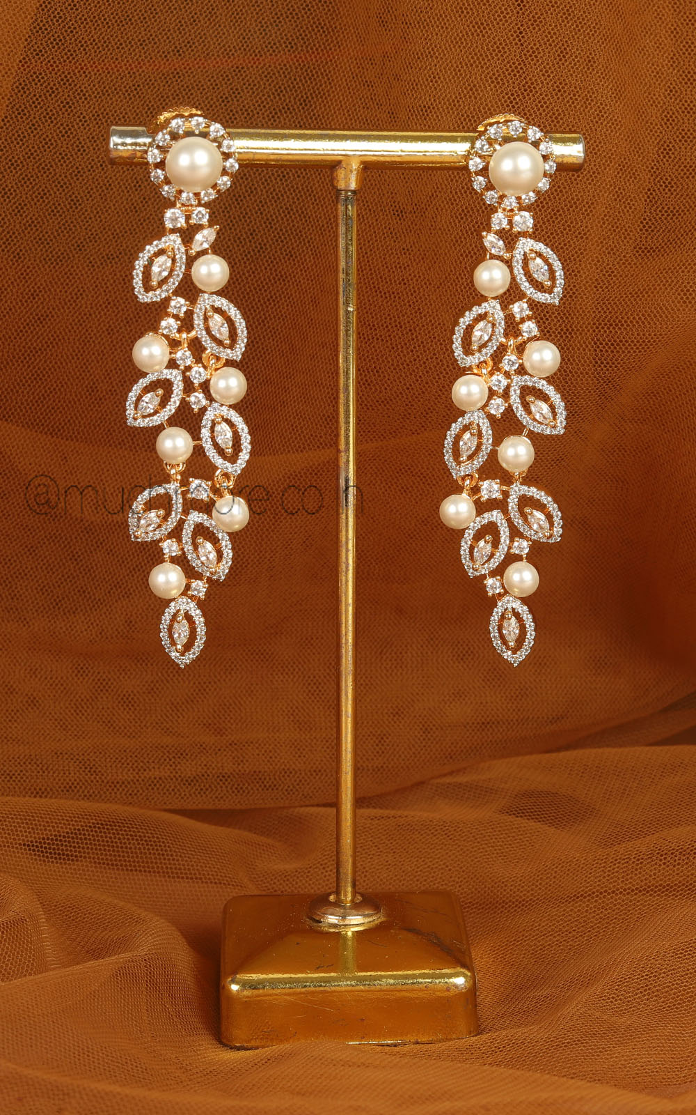 Luxurious Gold Polish Pearl Diamond Earrings Buy Online