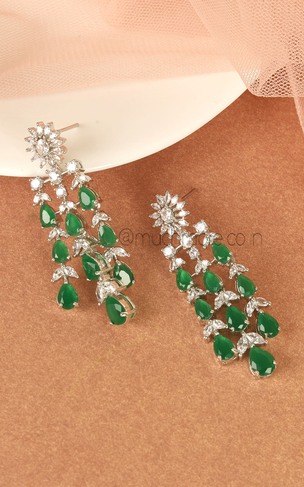 Diamond Emerald Green Sparkle With Premium Zircon Earrings