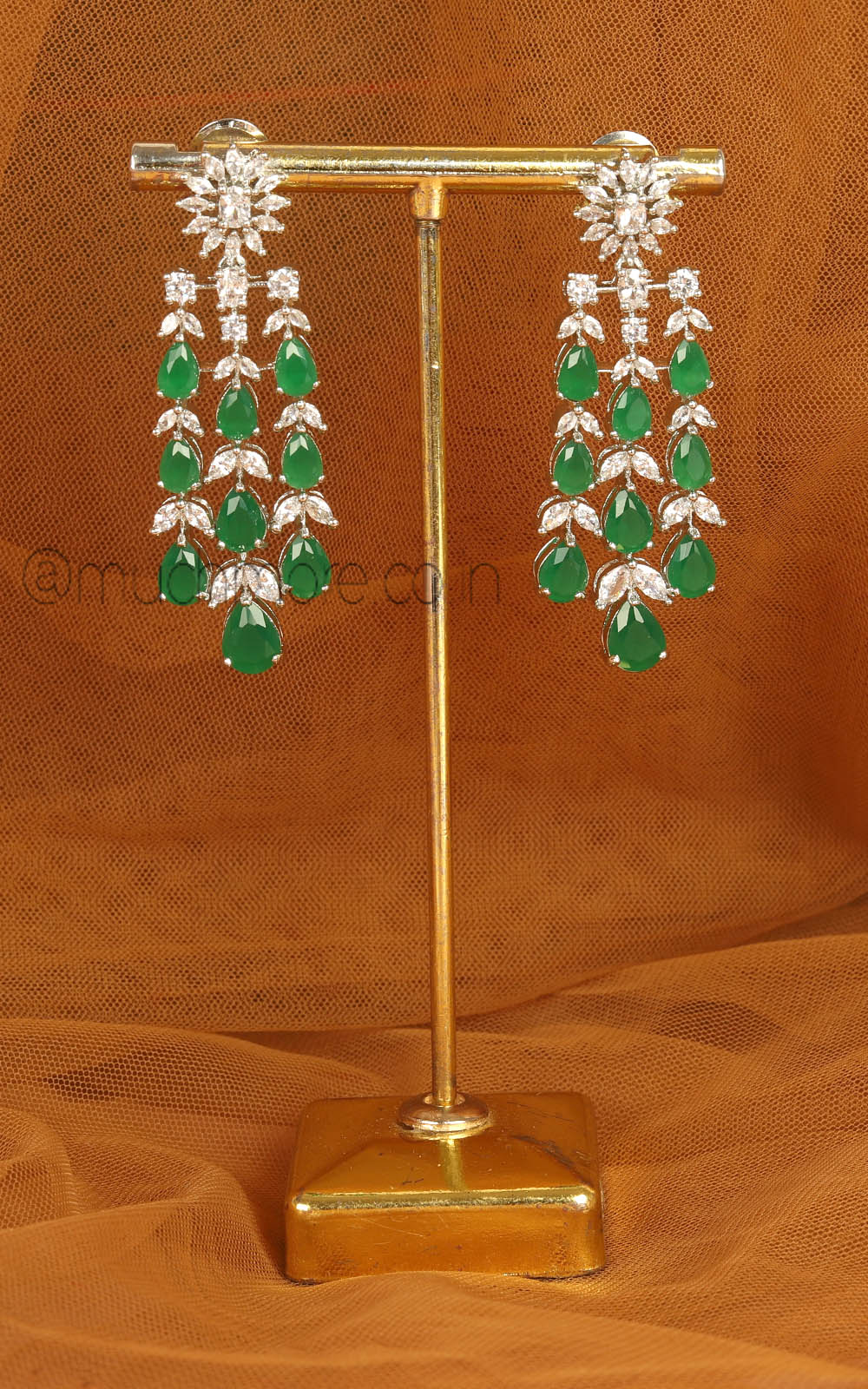 Diamond Emerald Green Sparkle With Premium Zircon Earrings
