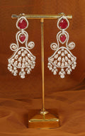 Silver Polish Ruby Studded Dangle Earrings For Wedding