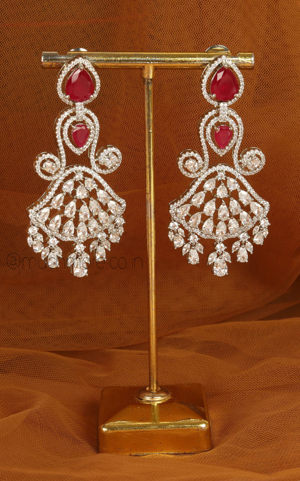 Silver Polish Ruby Studded Dangle Earrings For Wedding