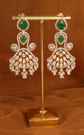 Gold Polish Emerald Green Studded Dangle Earrings For Wedding