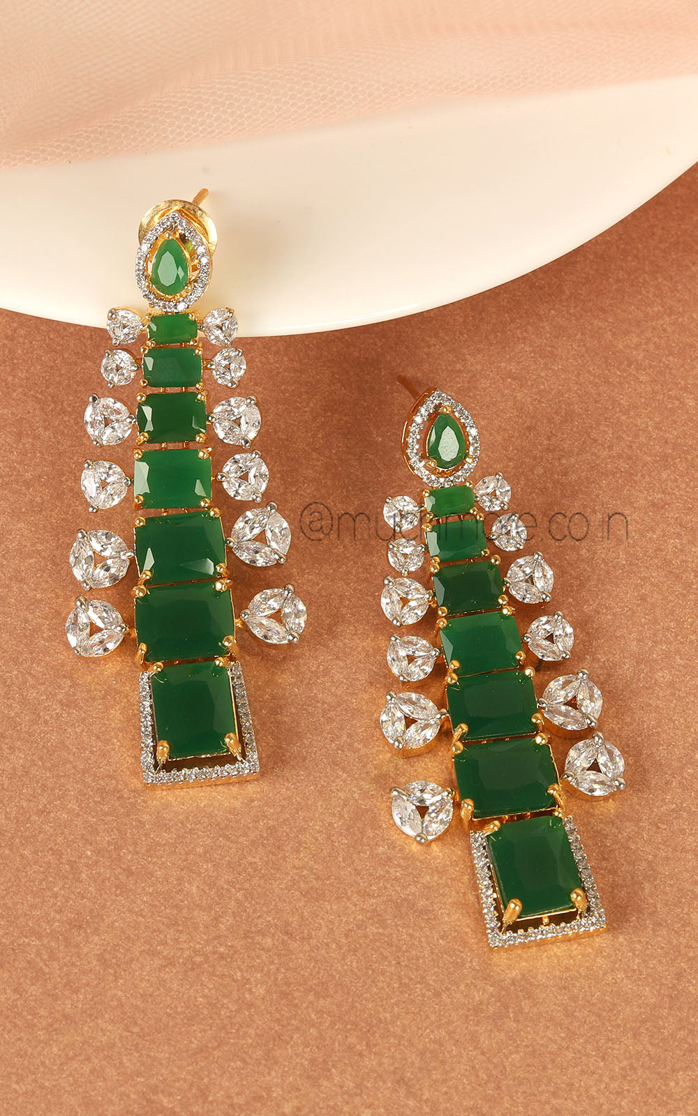 Buy High-End Emerald Green Zircon Earrings Gold Polish