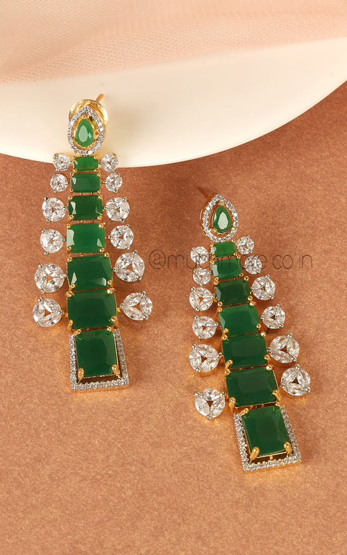 Buy High-End Emerald Green Zircon Earrings Gold Polish