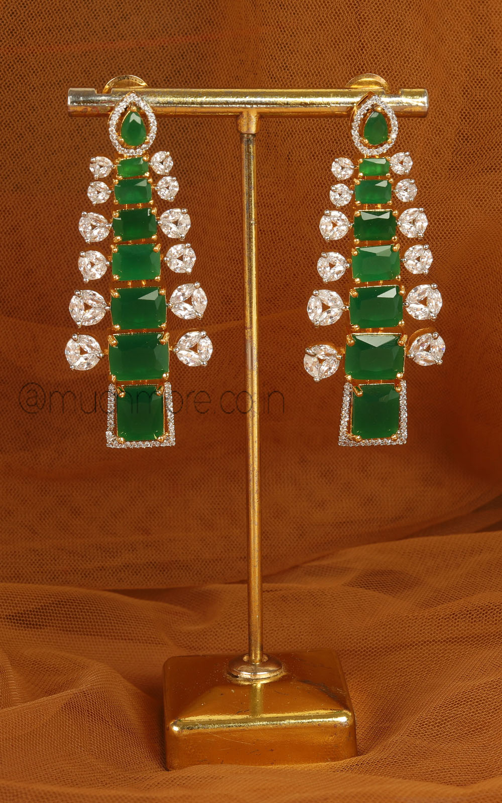 Buy High-End Emerald Green Zircon Earrings Gold Polish