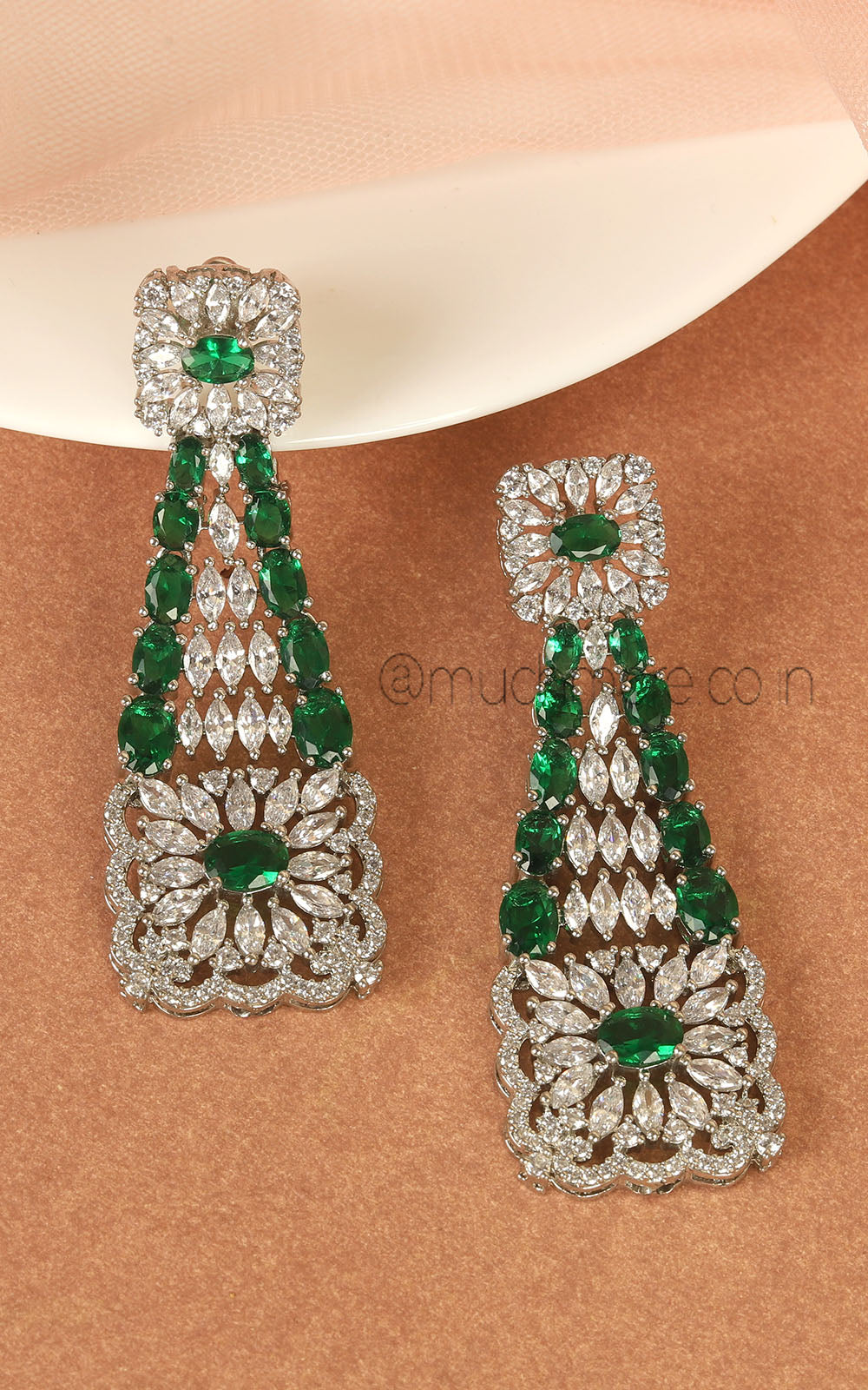 Emerald Green Real Diamond Look With Premium Zircon Earrings