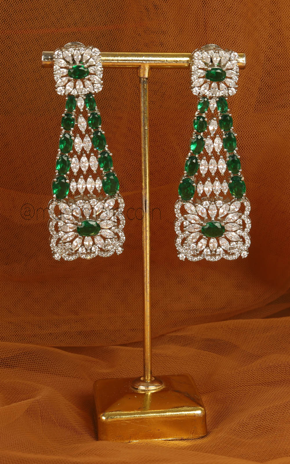 Emerald Green Real Diamond Look With Premium Zircon Earrings