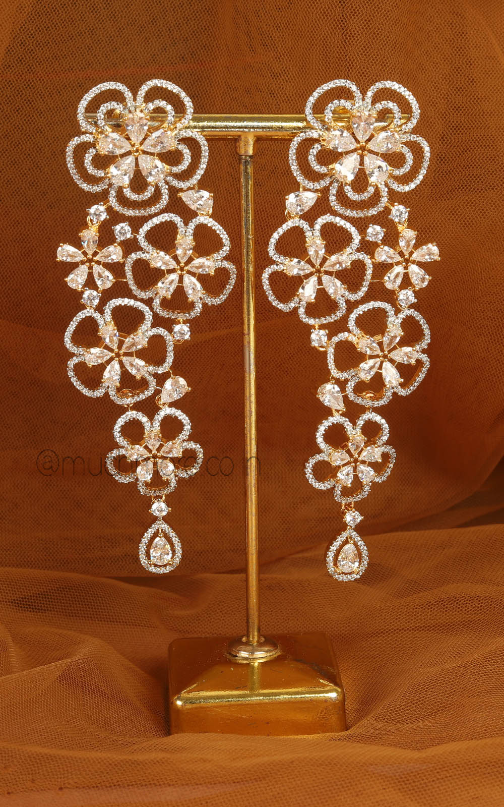 Flower Pattern Gold Polish American Diamond Designer Earrings