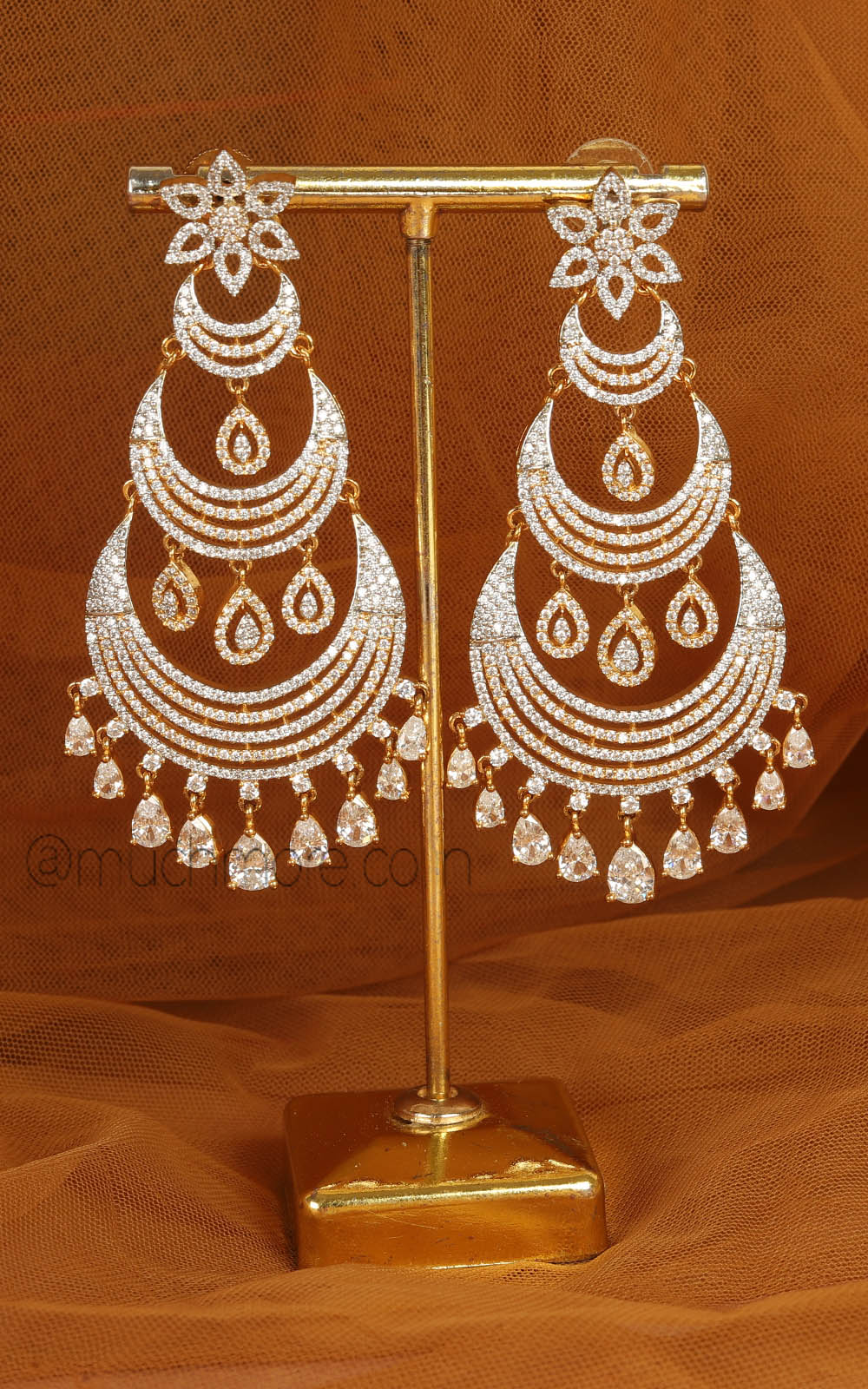 Best Quality Stylish Diamond Zircon Gold Polish Earrings