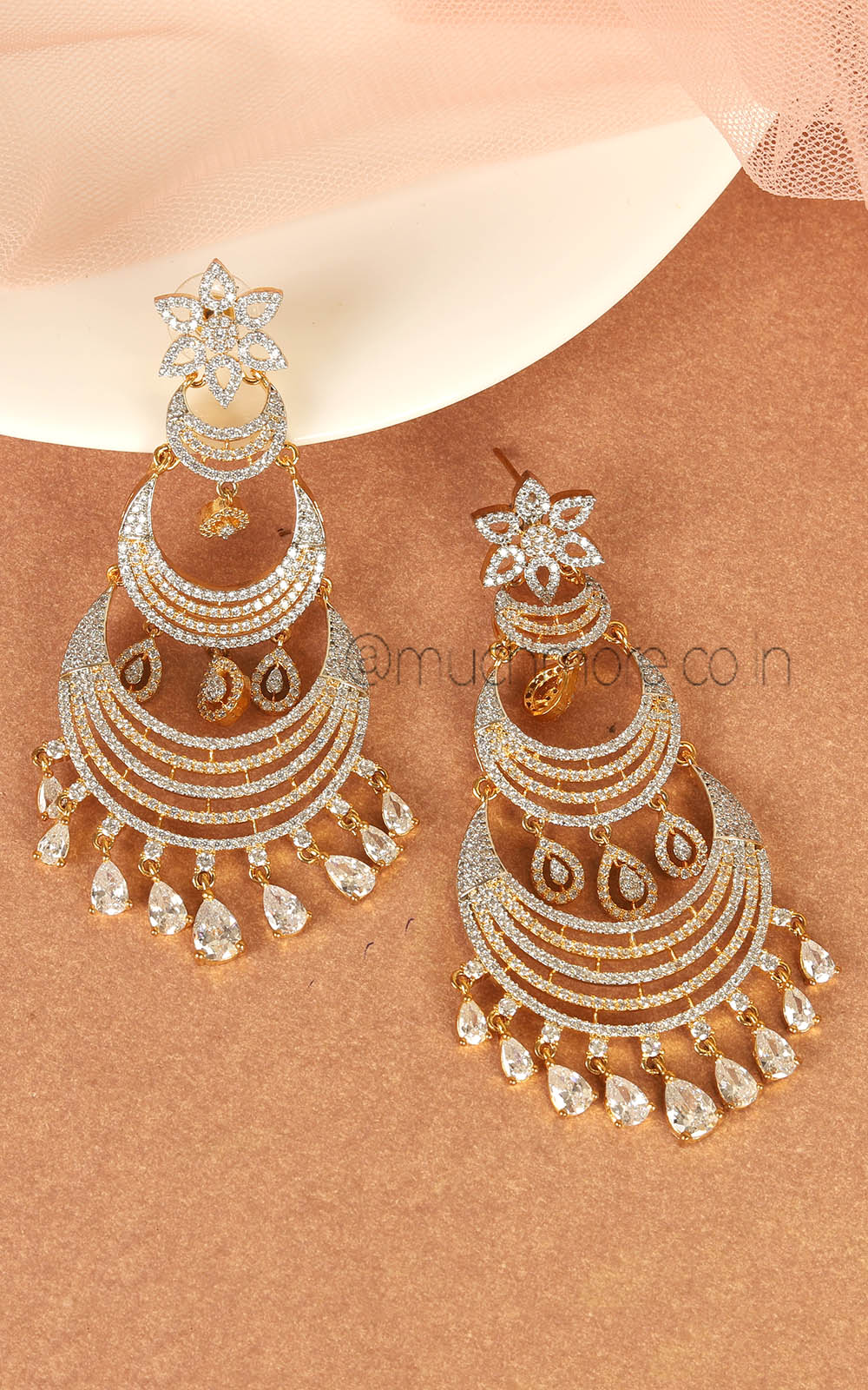 Best Quality Stylish Diamond Zircon Gold Polish Earrings
