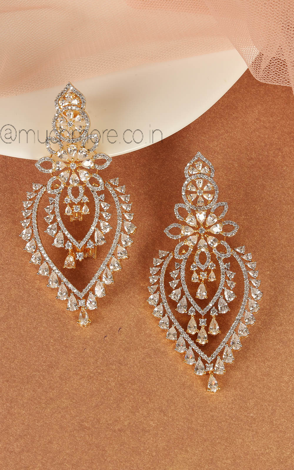 Elegant Diamond Zircon Earrings Silver Polish Buy Online India