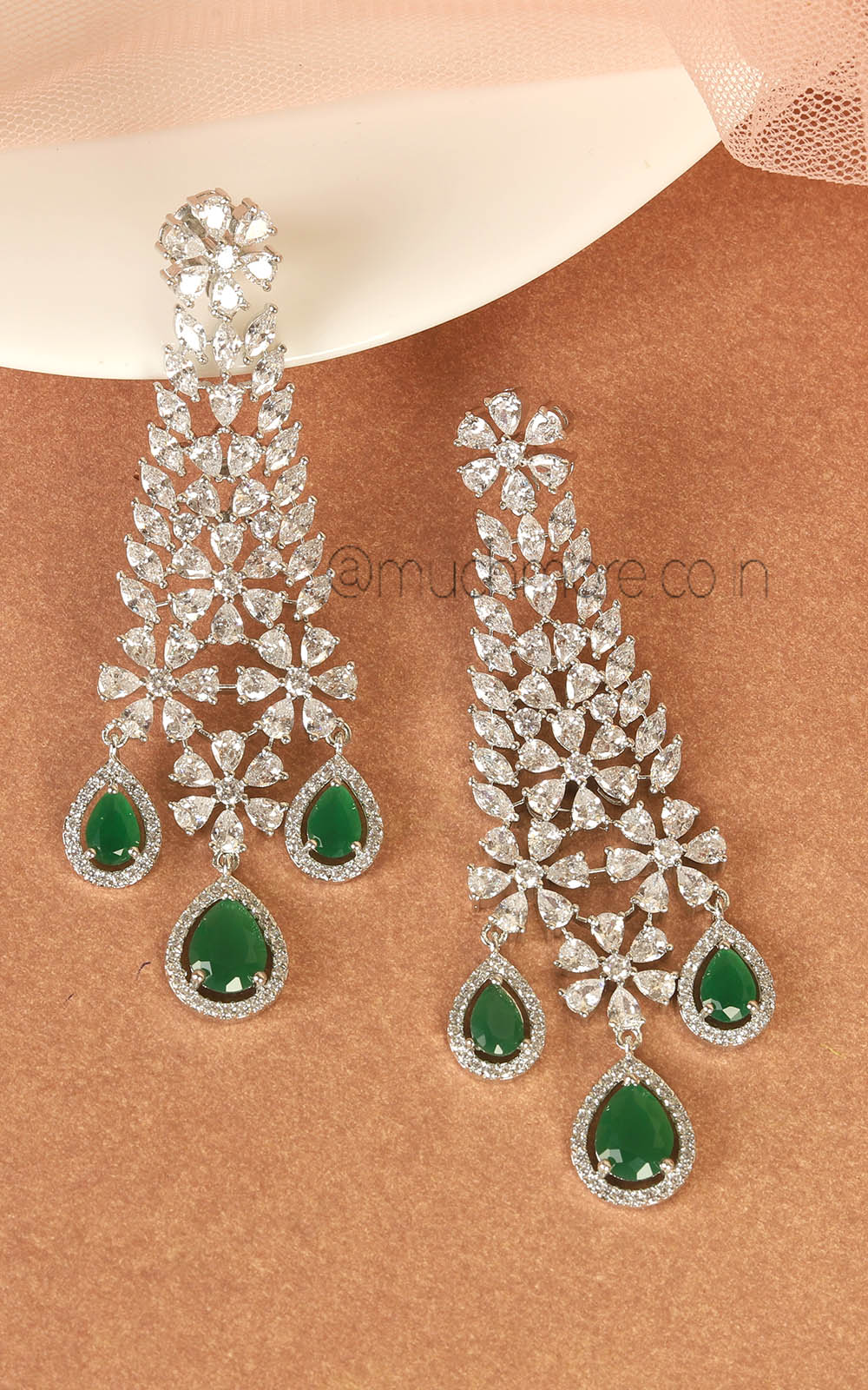 Emerald Green Drops Silver Polish High-Quality Earrings Jewellery