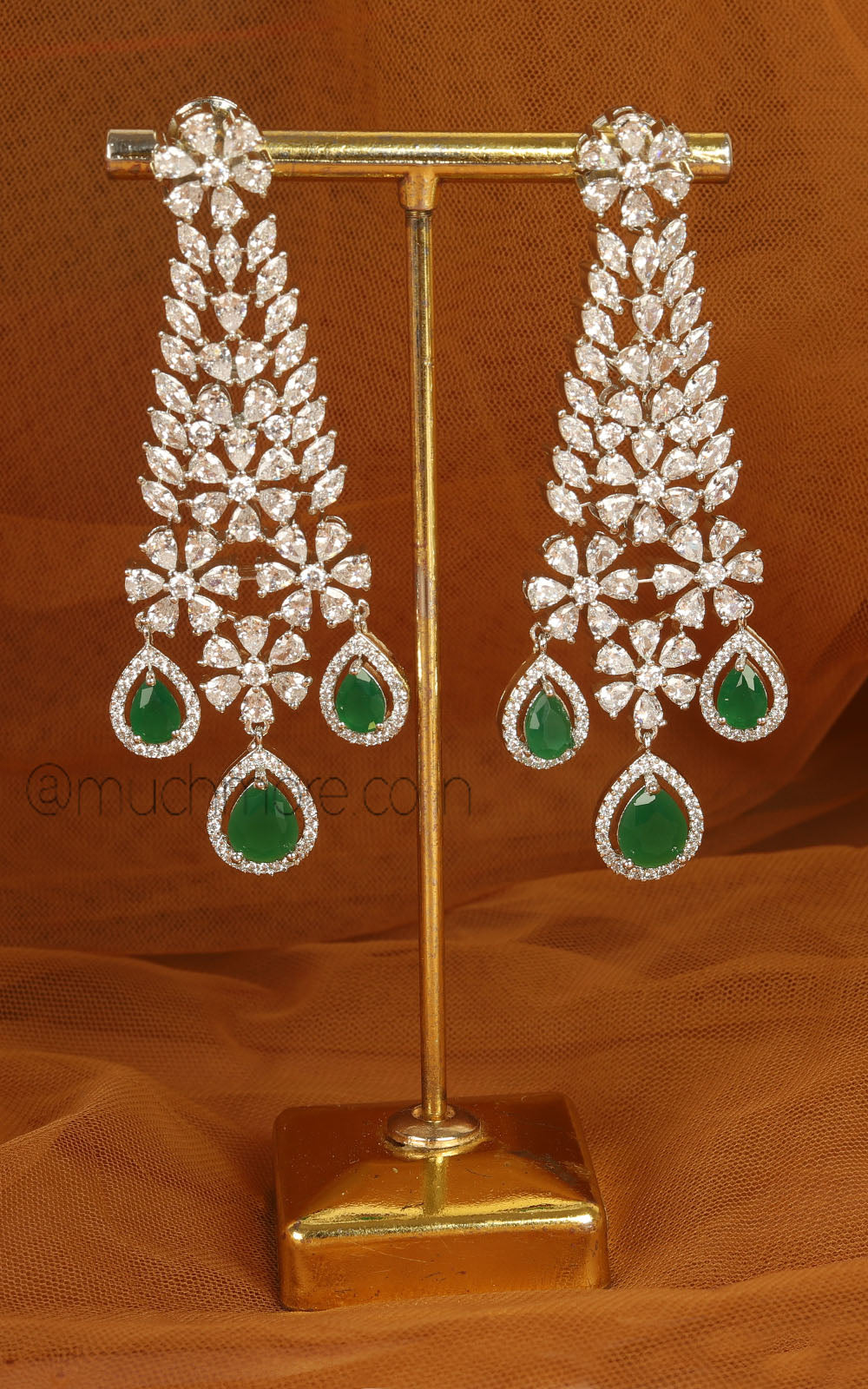 Emerald Green Drops Silver Polish High-Quality Earrings Jewellery