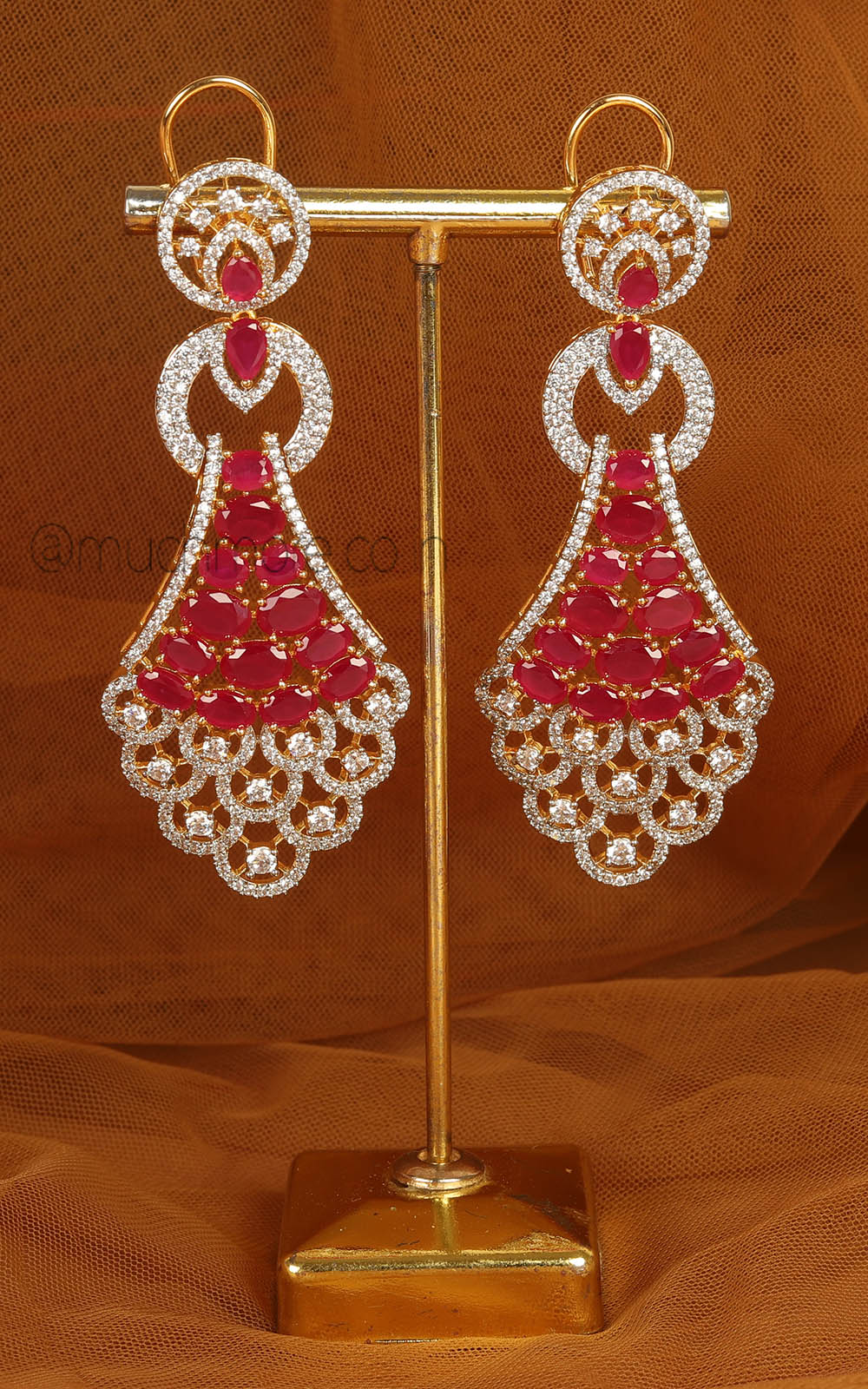 Gold Polish Ruby American Diamond Earrings For Women