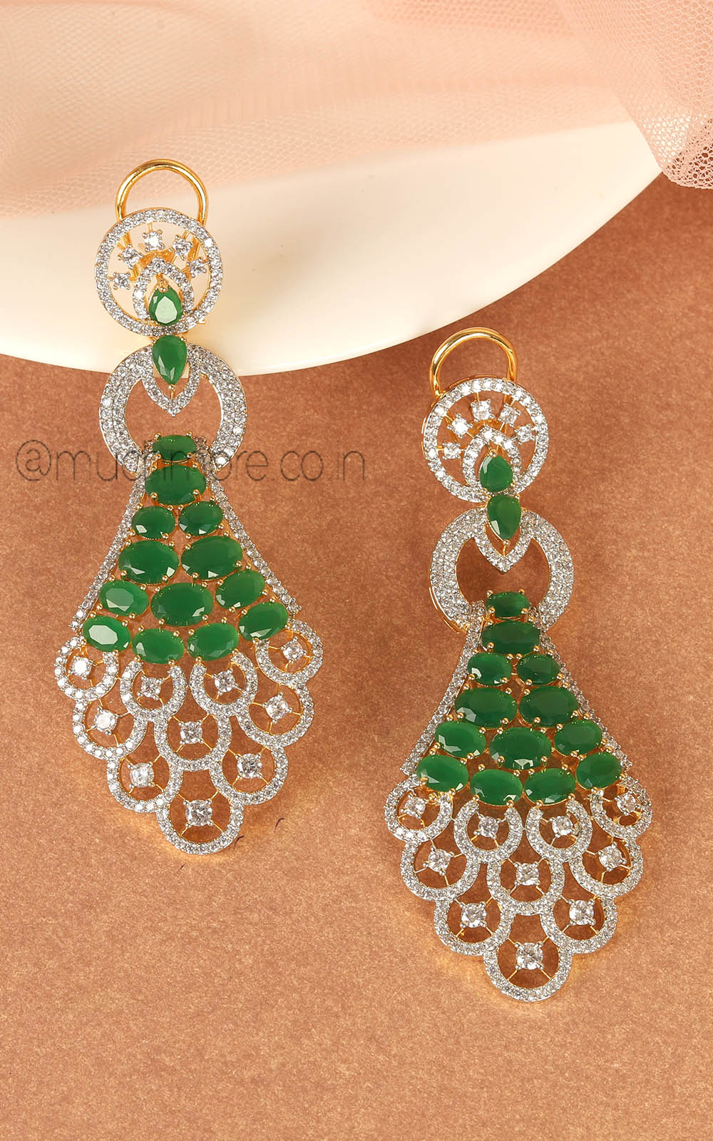 Latest Design Women Gold Polish Diamond And Zircon Earrings