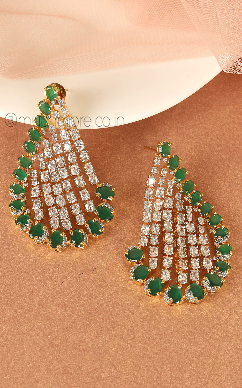 Gold Polish Designer Emerald Green Wester Look Earrings