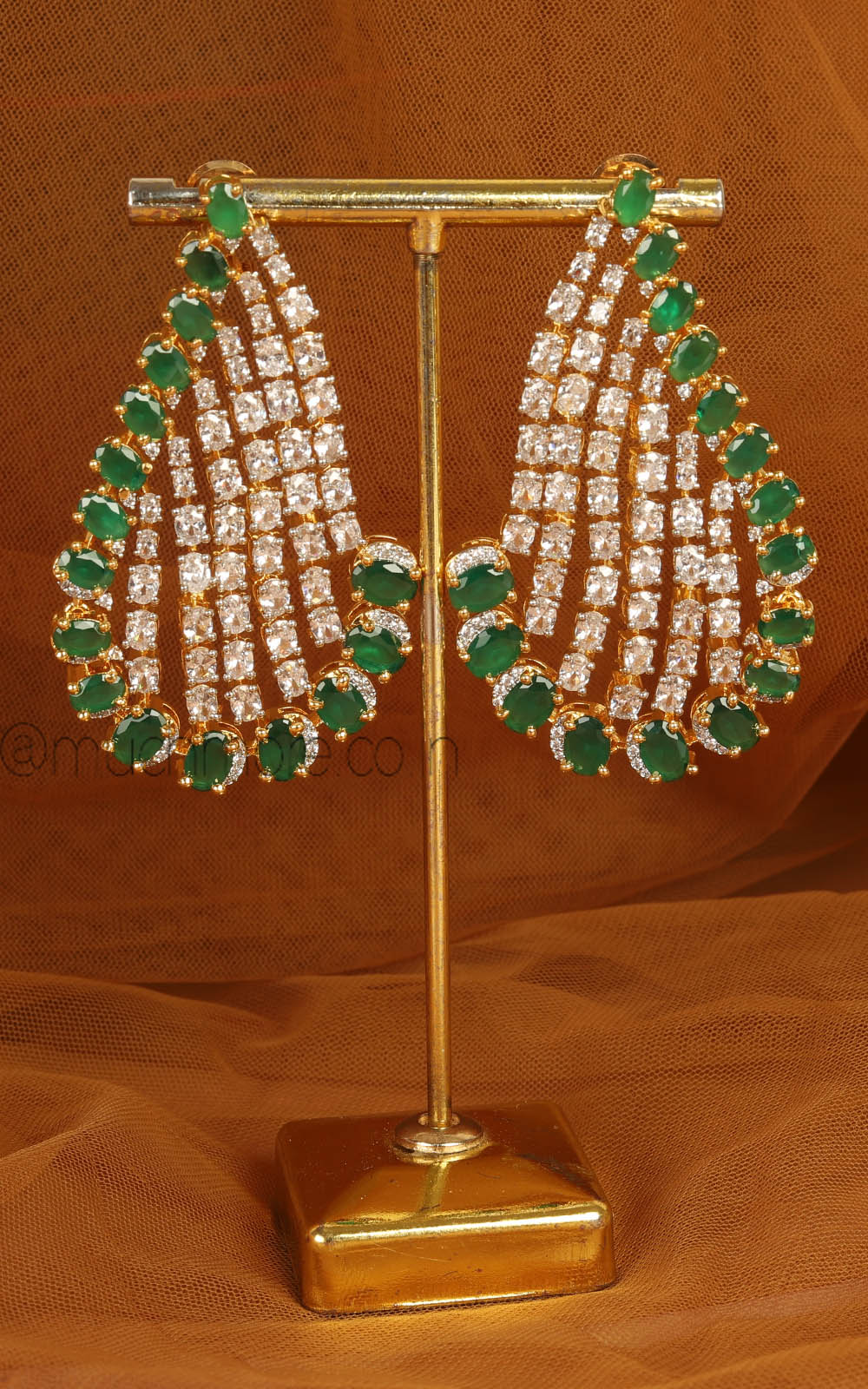 Gold Polish Designer Emerald Green Wester Look Earrings
