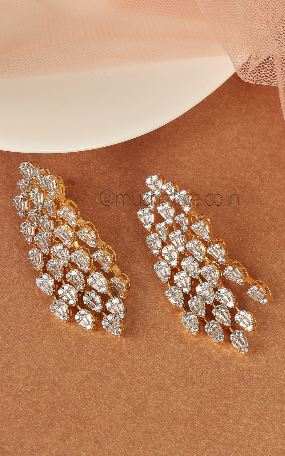 Gold Polish Exclusive Design Diamond And Zircon Earrings