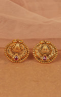 Gold Look Ruby Color Traditional Stud Tops Earrings