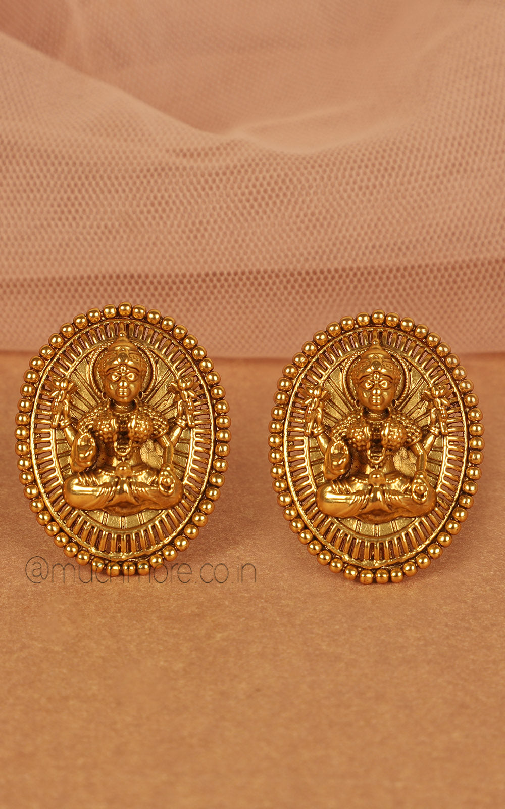 Temple Work Gold look Oval Shaped Stud Earrings