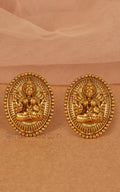 Temple Work Gold look Oval Shaped Stud Earrings