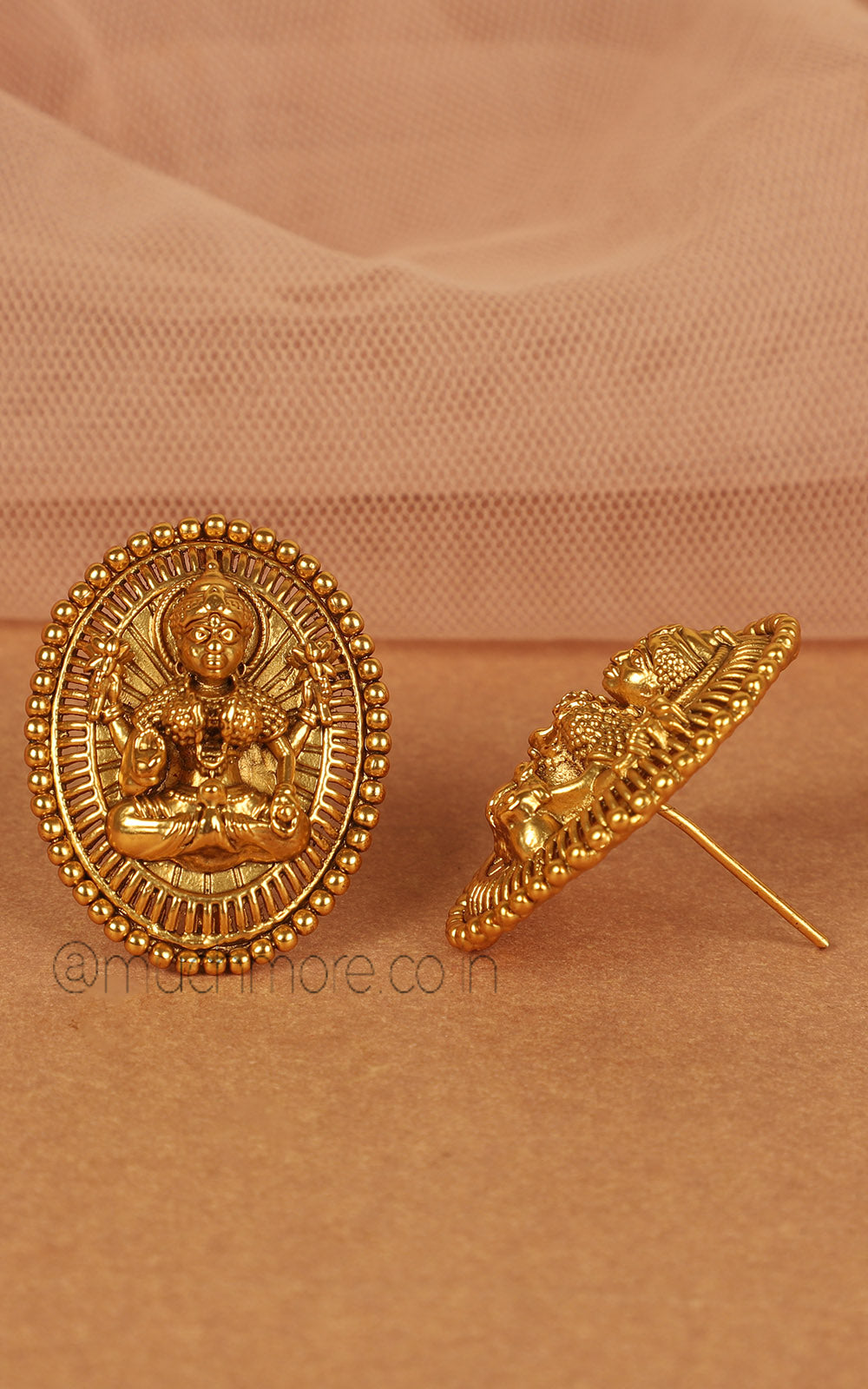 Temple Work Gold look Oval Shaped Stud Earrings