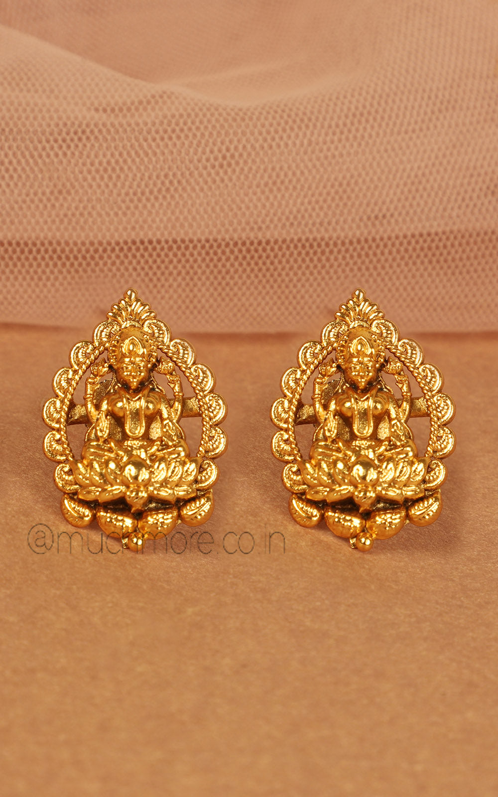 Pure Gold Look Temple Maa Laxmi Small Stud Style Earrings