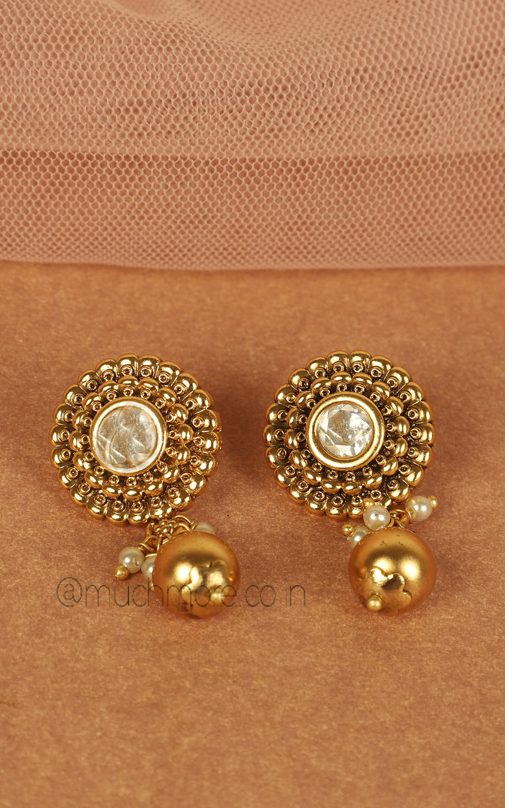 Gold Look Earrings With Kundan And Drop Hanging Buy Online