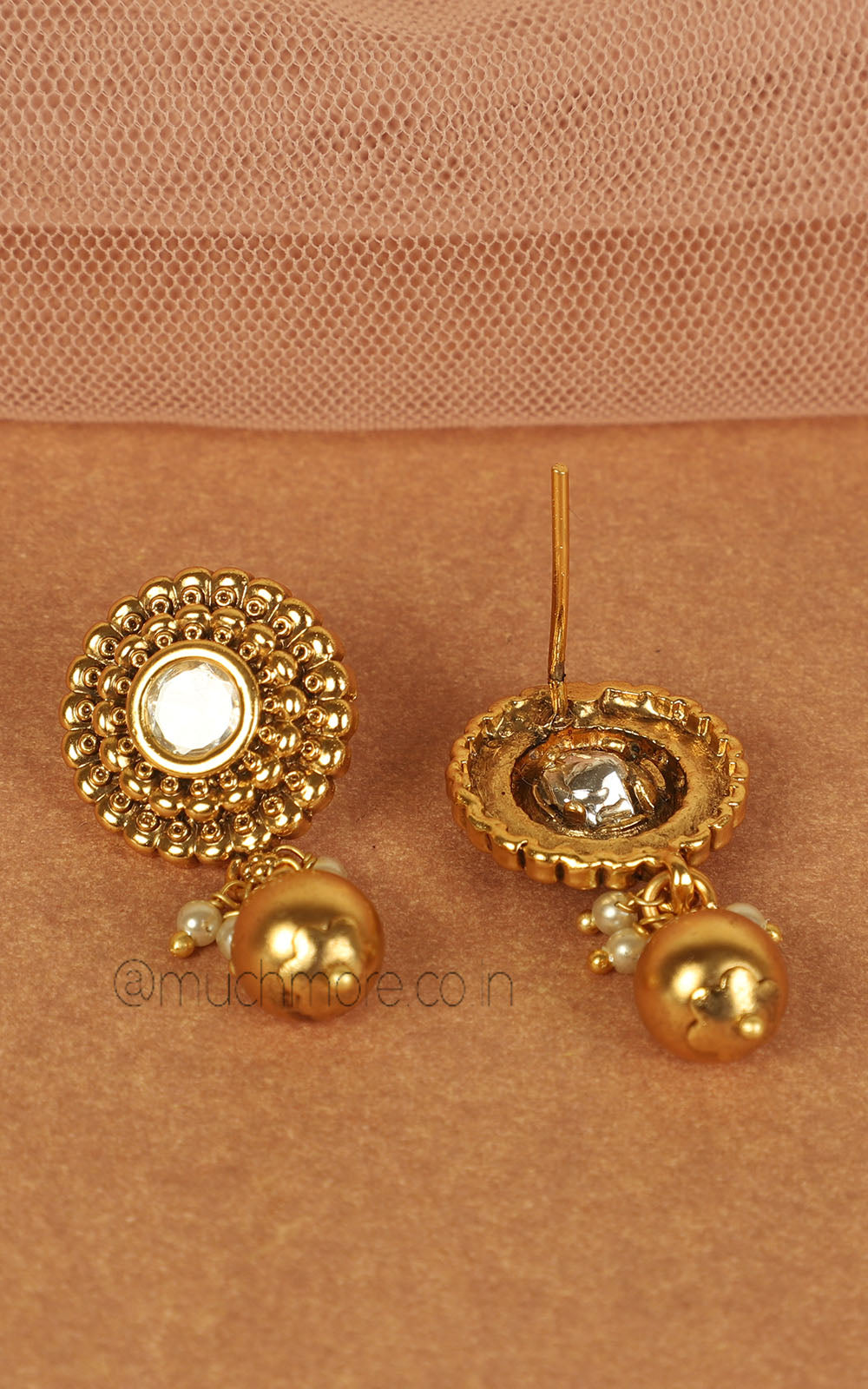Gold Look Earrings With Kundan And Drop Hanging Buy Online
