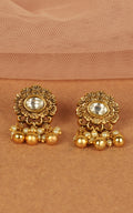Gold Look Flower Inspired Earrings With Pearls Hangings