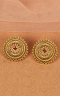 Round Shaped Gold Look Ruby Color Traditional Studs