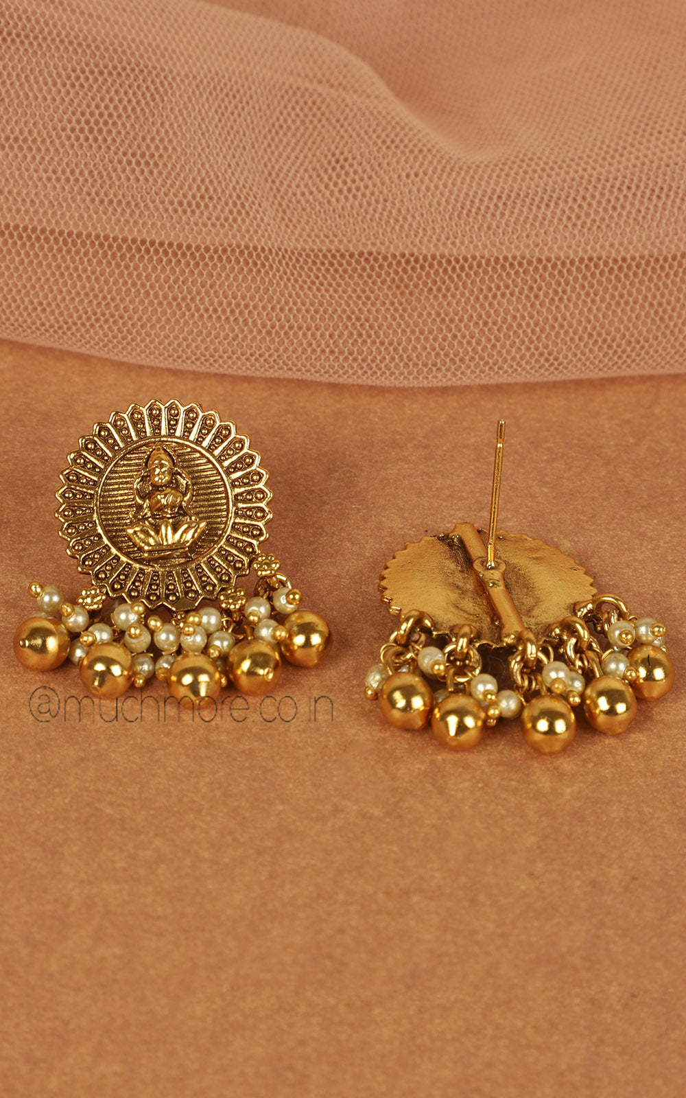 Maa Laxmi Gold Look Without Color Pearl Drop Stud Earrings