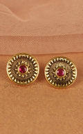Gold Look Stud Earrings For Women In Ruby Color
