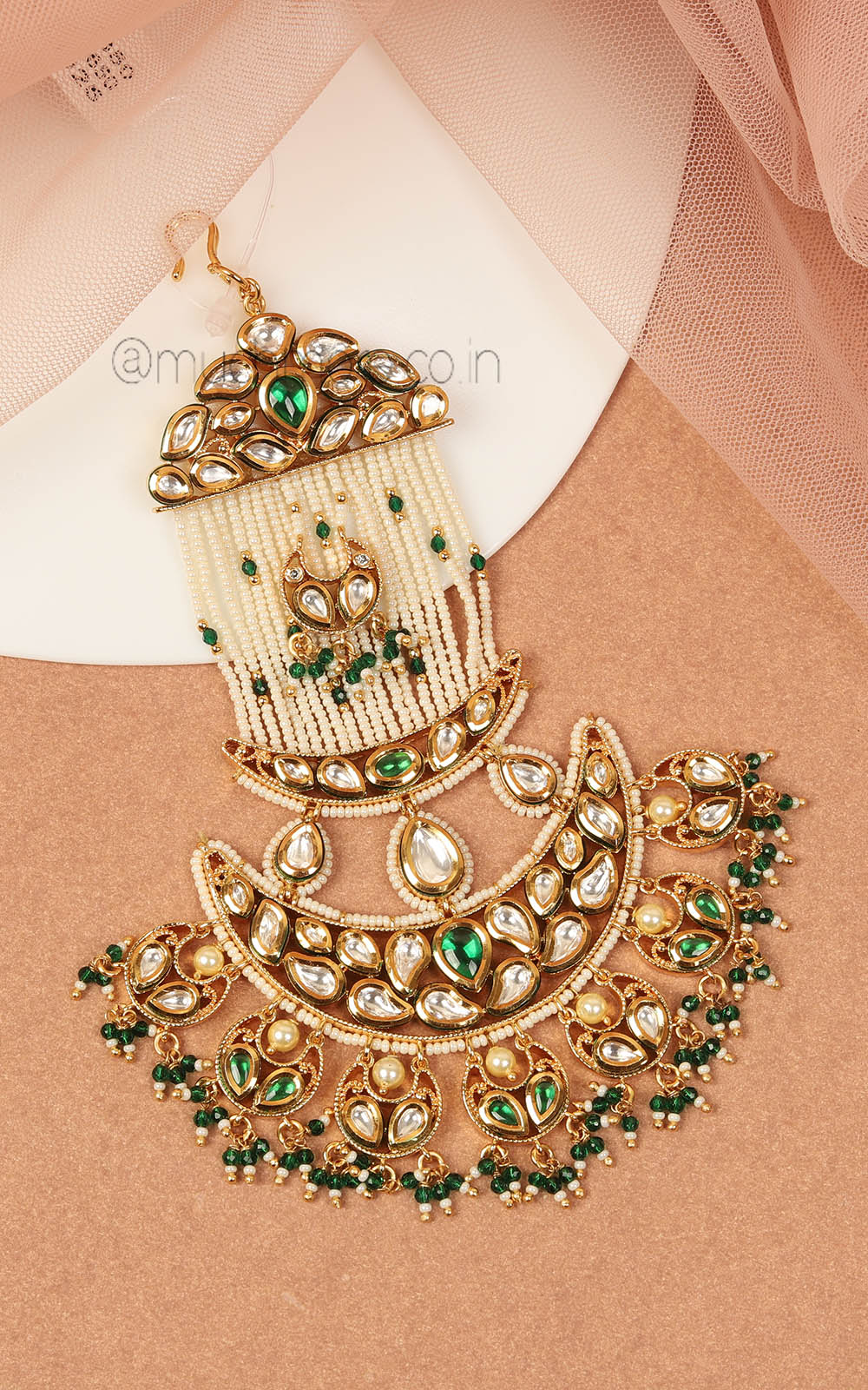 Gold Polish Kundan Pearl Passa Side Jhoomer For Bridal Look