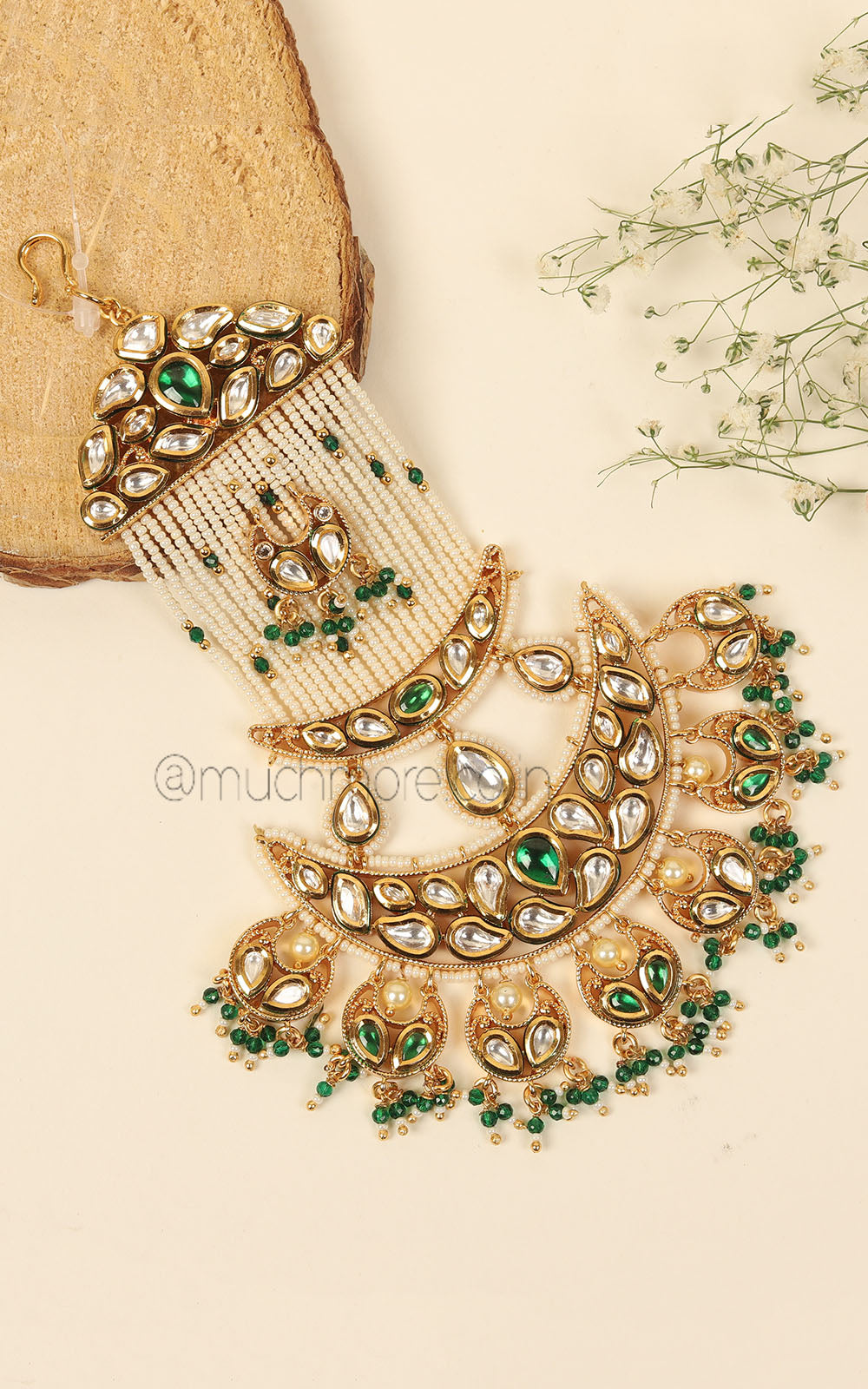 Gold Polish Kundan Pearl Passa Side Jhoomer For Bridal Look