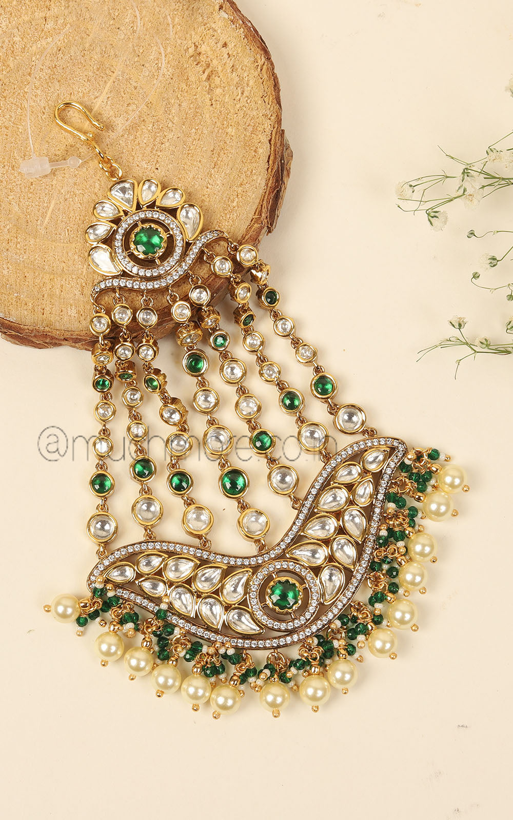 Kundan Pearl Jhoomer Emerald Green Passa For Bride
